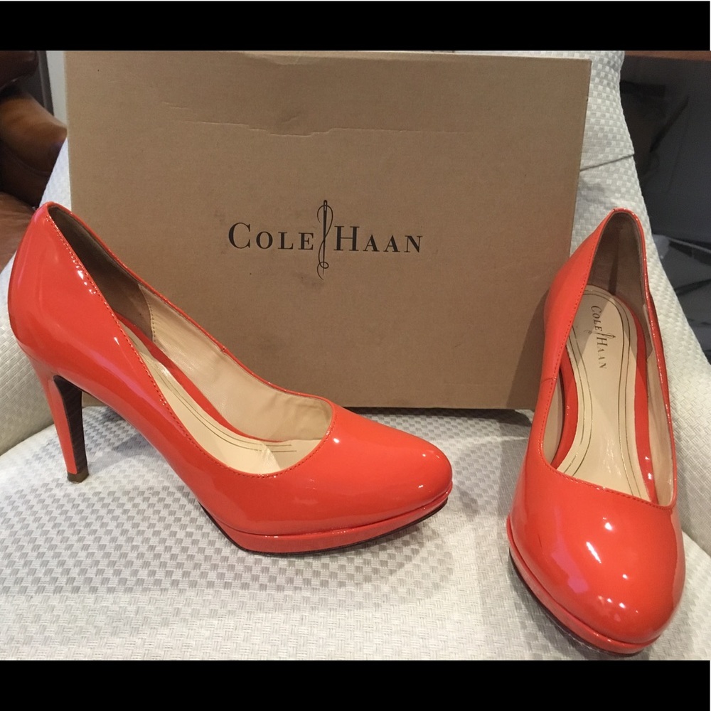 Cole Haan Nike Air Patent Orange Heels 6.5 Worn 2x